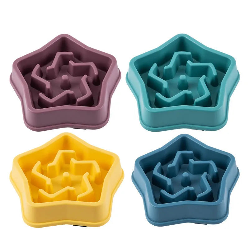 Yellow plastic dog slow feeder bowl with textured base, measuring 20.1 cm long.