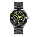 Smart watch with AMOLED display showing health metrics on black Milan steel strap