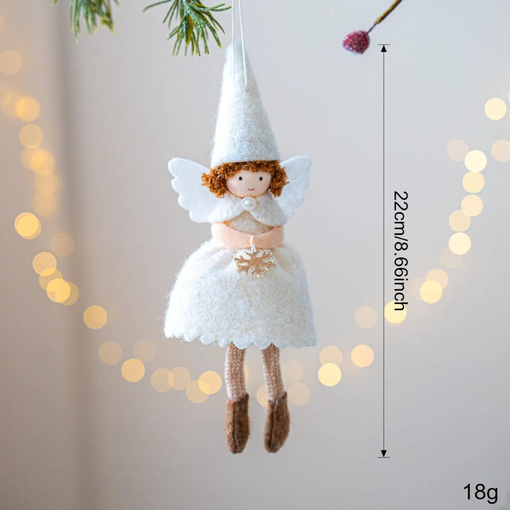 White and pink cloth Christmas angel skirt felt pendant with plush decoration hanging ornament