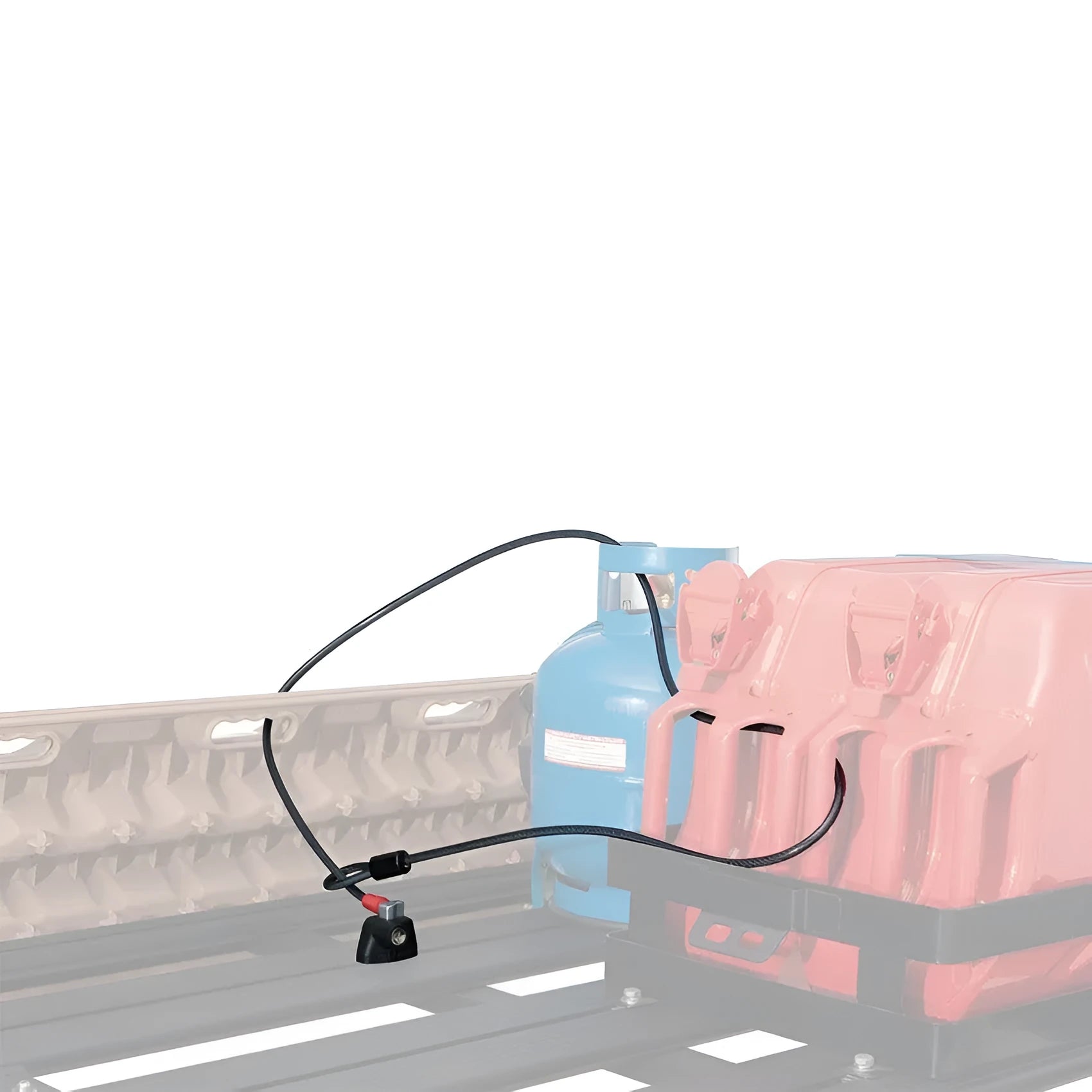 Roof platform steel cable lock with plastic sheath securing equipment