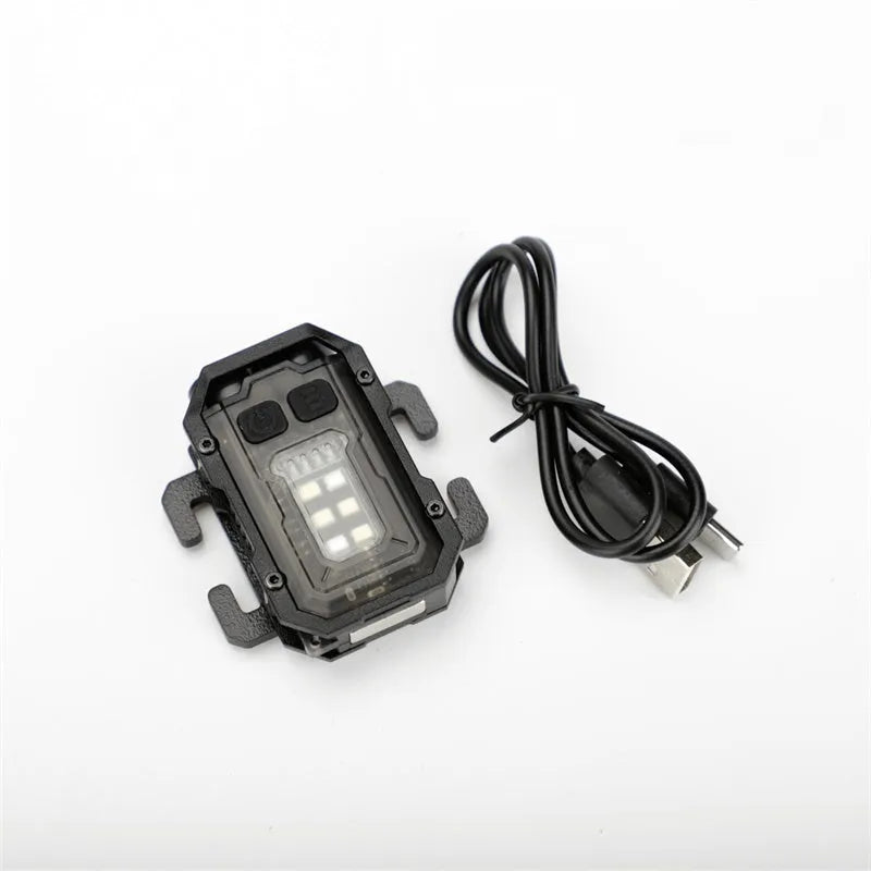 Tactical mini warning flashlight with USB charging cable and backpack mount