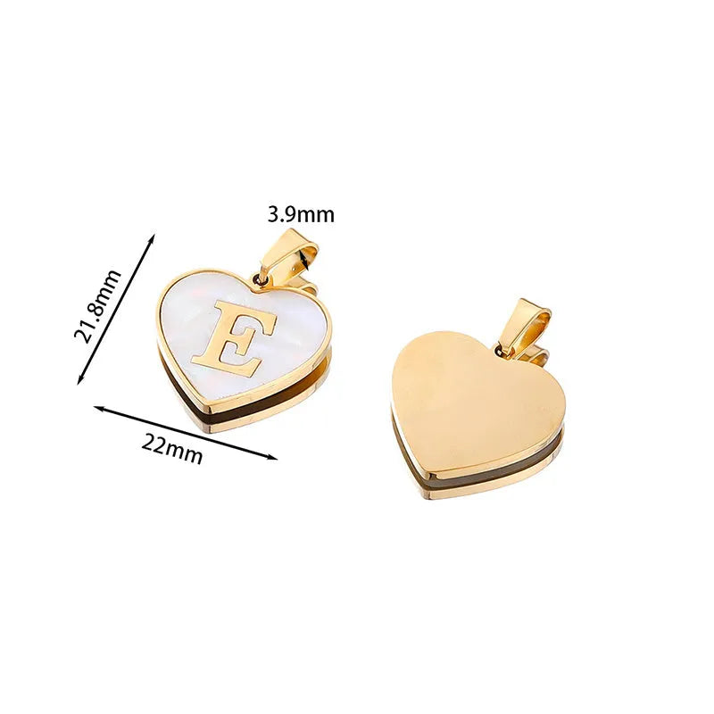 Gold-plated heart-shaped necklace with white shell pendant and personalised initial letter on 45+5cm chain