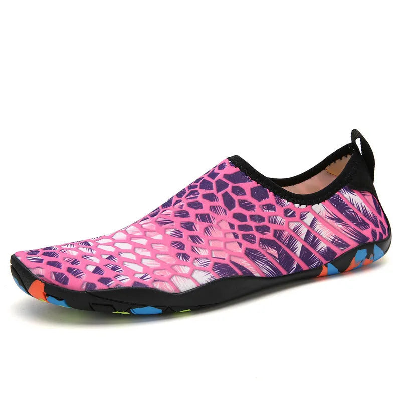 Beach wading shoes in multiple colours with Lycra upper and EVA midsole for swimming.