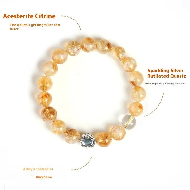 Geometric citrine crystal bracelet with 10mm beads in affordable luxury unisex style