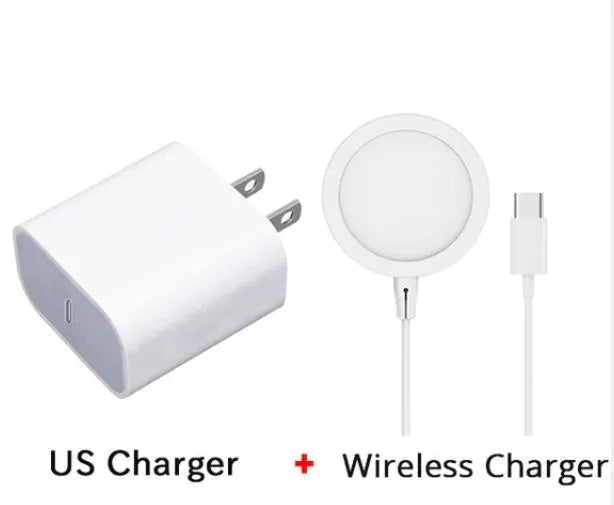Silver metal Magsafe compatible magnetic wireless charger for iPhone with USB cable