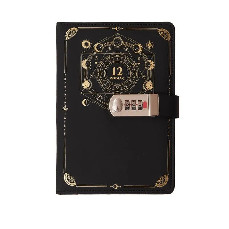 A5 fingerprint lock diary with imitation leather cover in bronzing black finish