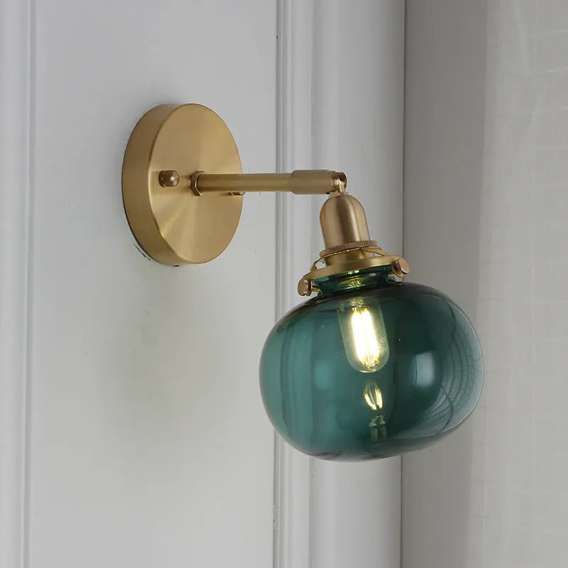 Pumpkin-shaped glass wall lamp in blue without stripes finish