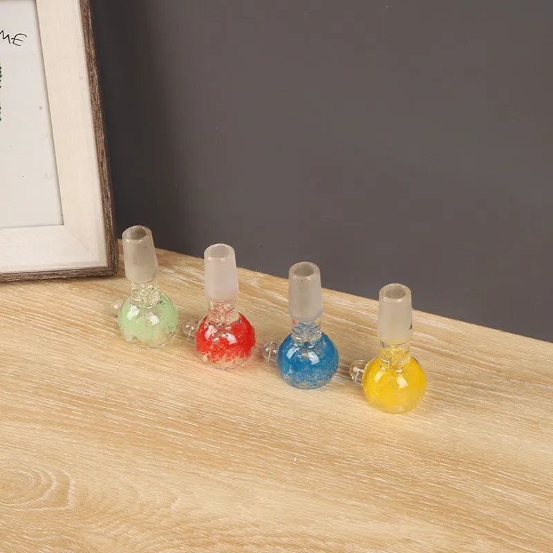 Coloured glass trumpet-shaped tobacco pipe measuring 7cm in blue, green, red, and yellow colour options
