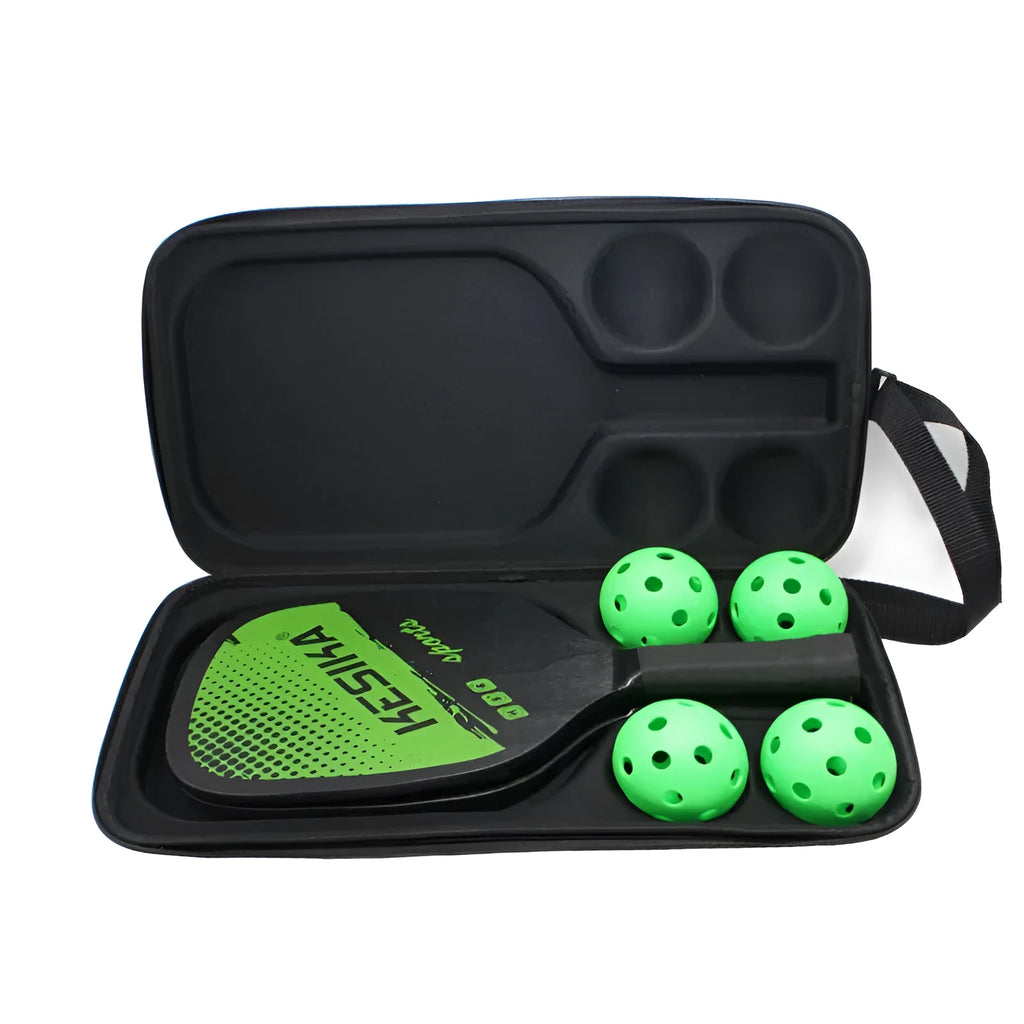 Black EVA pickleball storage bag with double shoulder straps showing dimensions