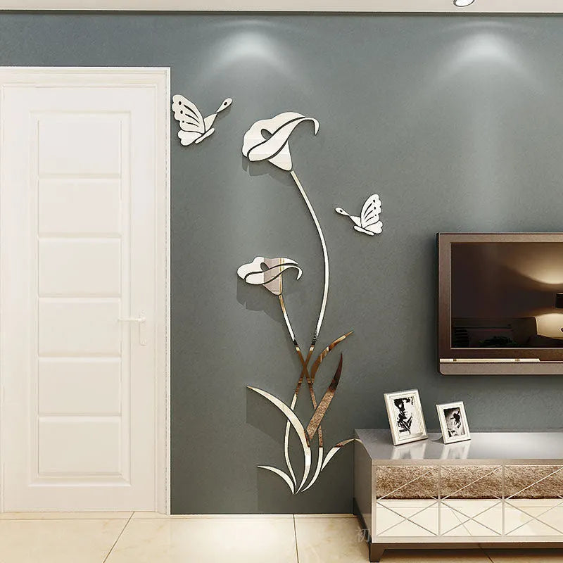 3D stereo acrylic wall stickers in pink, red, silver, sky blue, and violet colour options showing dimensional design