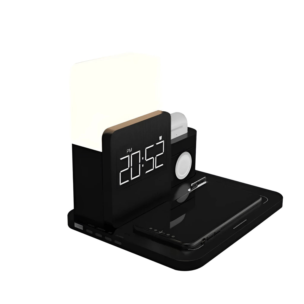 3 in 1 multi-function Qi wireless charger stand in dark green charging phone, watch and earbuds