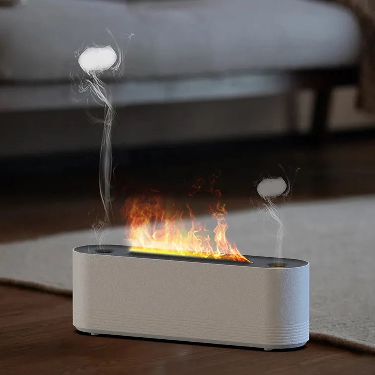 Black Flame Air ultrasonic humidifier and aroma diffuser with LED mood light on.