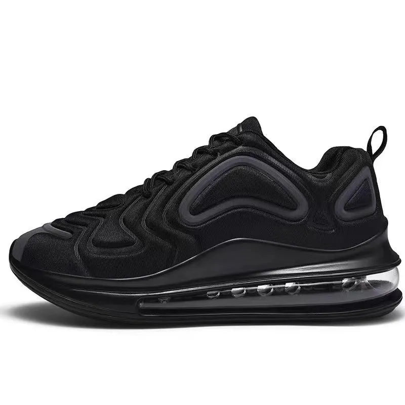 Men's black casual sneakers with lace-up front and air cushion design