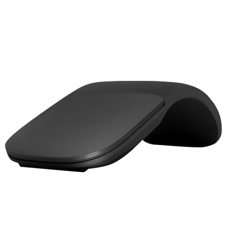 Black folding Bluetooth wireless mouse showing compact 14.5mm thickness when folded for portable laptop use