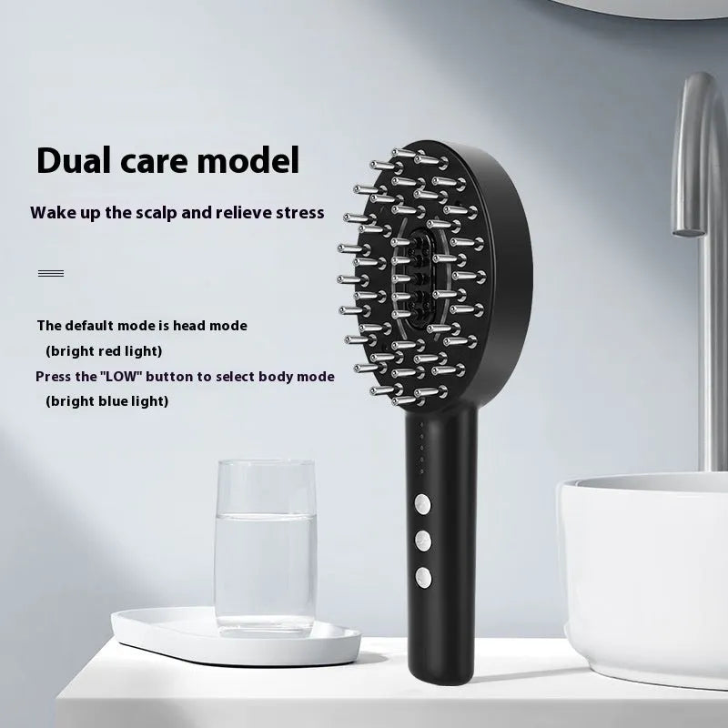 Black scalp medicine supplying device with vibration massage function on white background