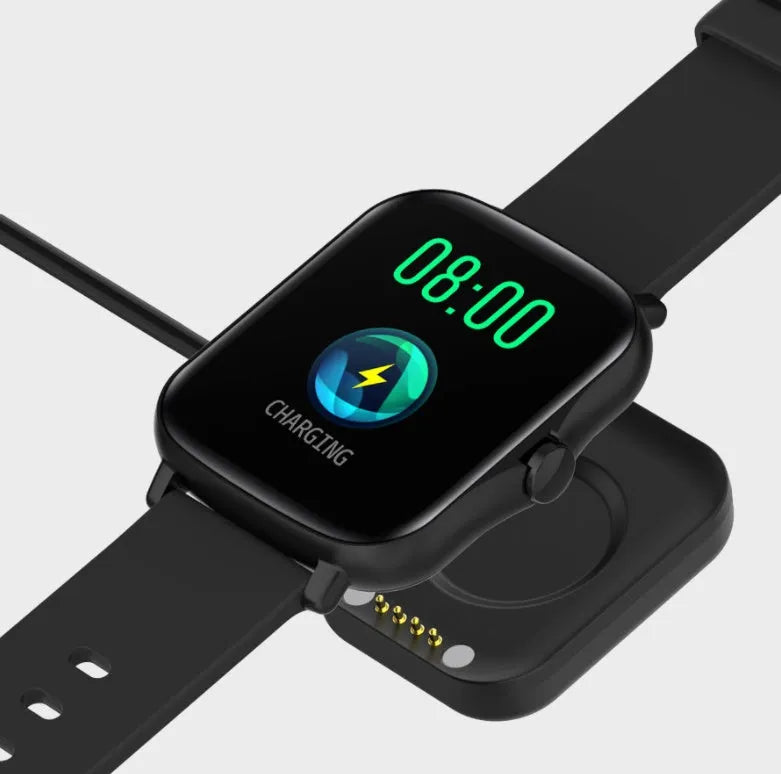 Smart watch with 1.7-inch colour touchscreen on adjustable strap in black, blue or gold