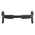 Carbon fibre road bike handle bar in black with double line design, shown from above.
