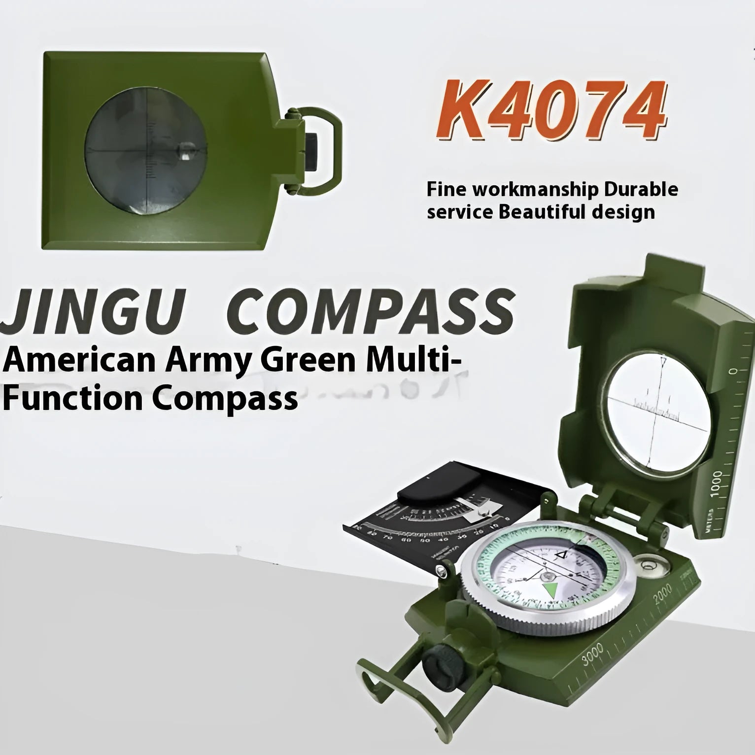 K4074 metal outdoor compass with hanging rope showing 10cm dimensions