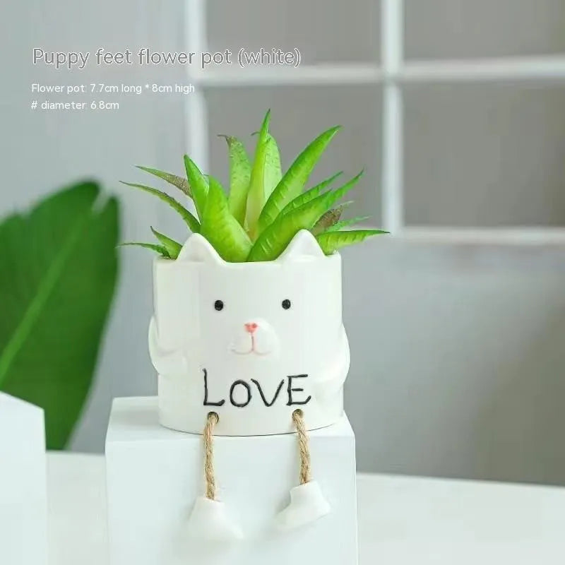 Ceramic hanging foot flowerpot in cartoon style for succulent plants with twelve colour style options