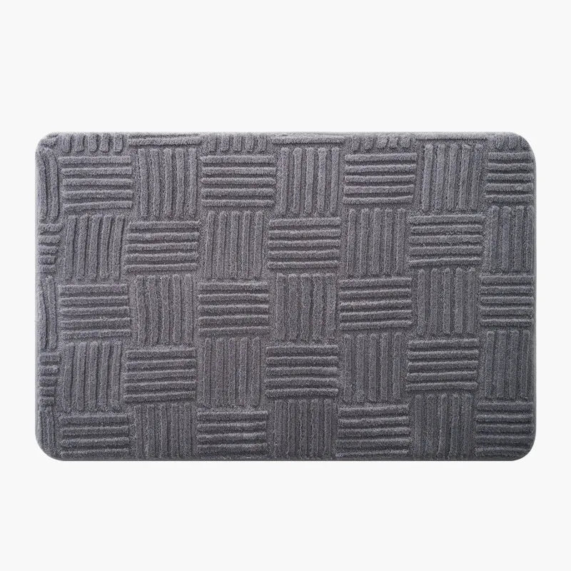 Solid colour woven polyester fibre bathroom non-slip floor mat in beige, square shape, 40x60cm