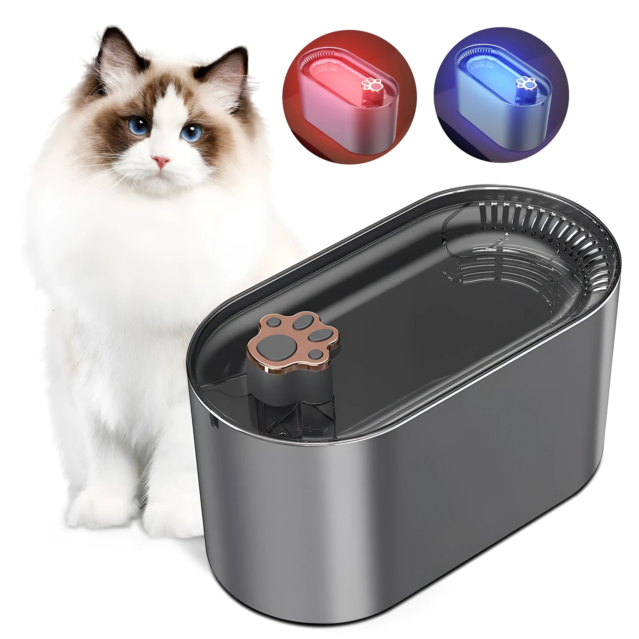 3L capacity pet water fountain with LED light indicator and triple filtration system