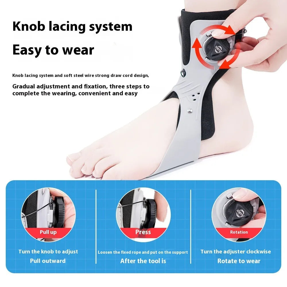 Adjustable airbag button ankle support brace shown in grey colour, designed for left or right foot.