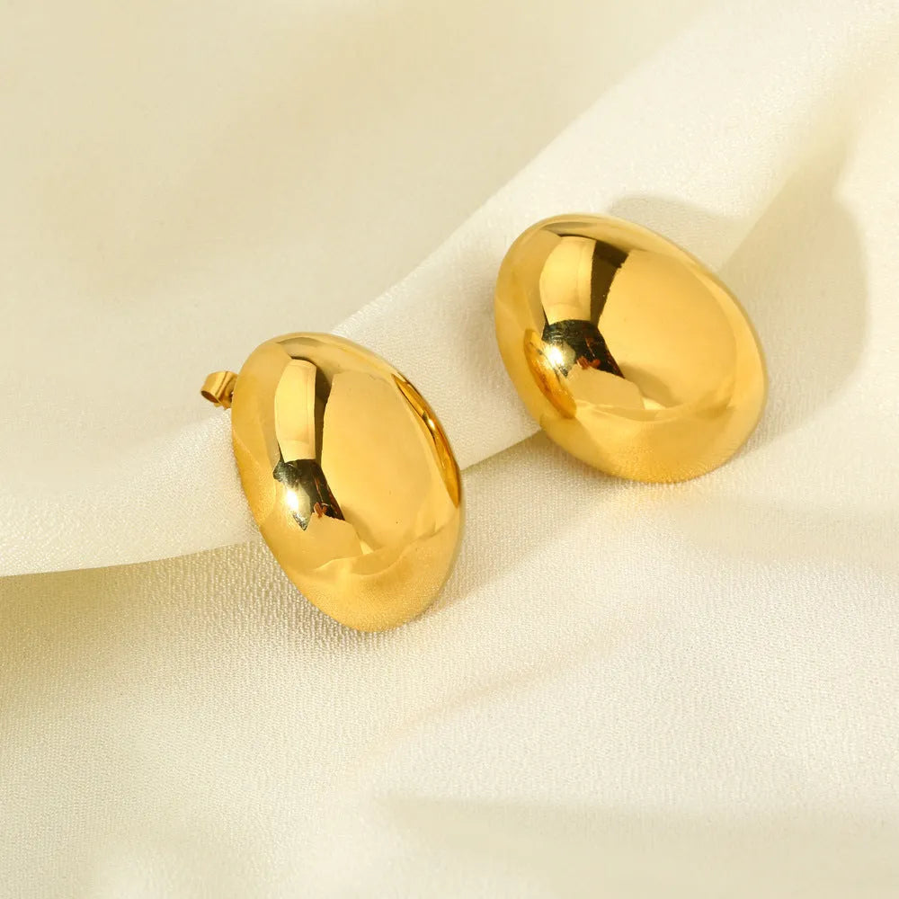 Women's geometric ear studs with exaggerated glazed surface in DFE139 gold colour tone