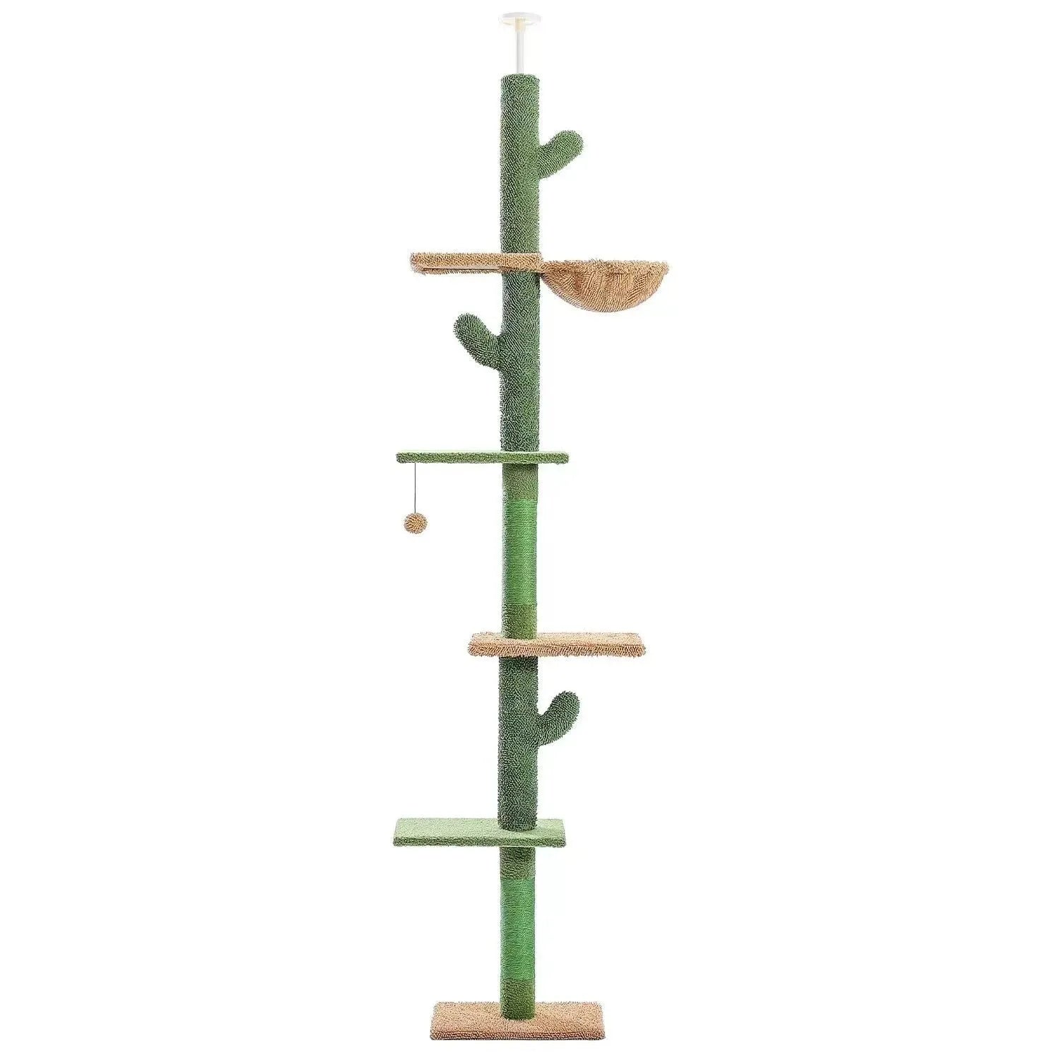 Solid wood cat climbing frame with integrated cactus cat nest and scratch board measuring 240-260cm tall