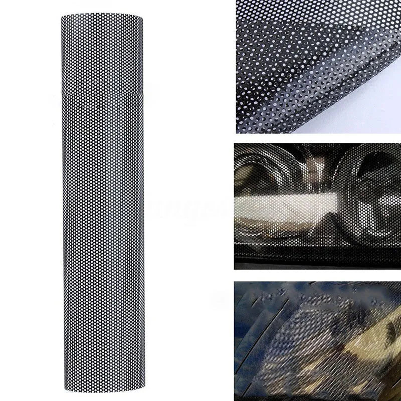 Perforated automotive colour changing film sheet measuring 30cm by 106cm with mesh design