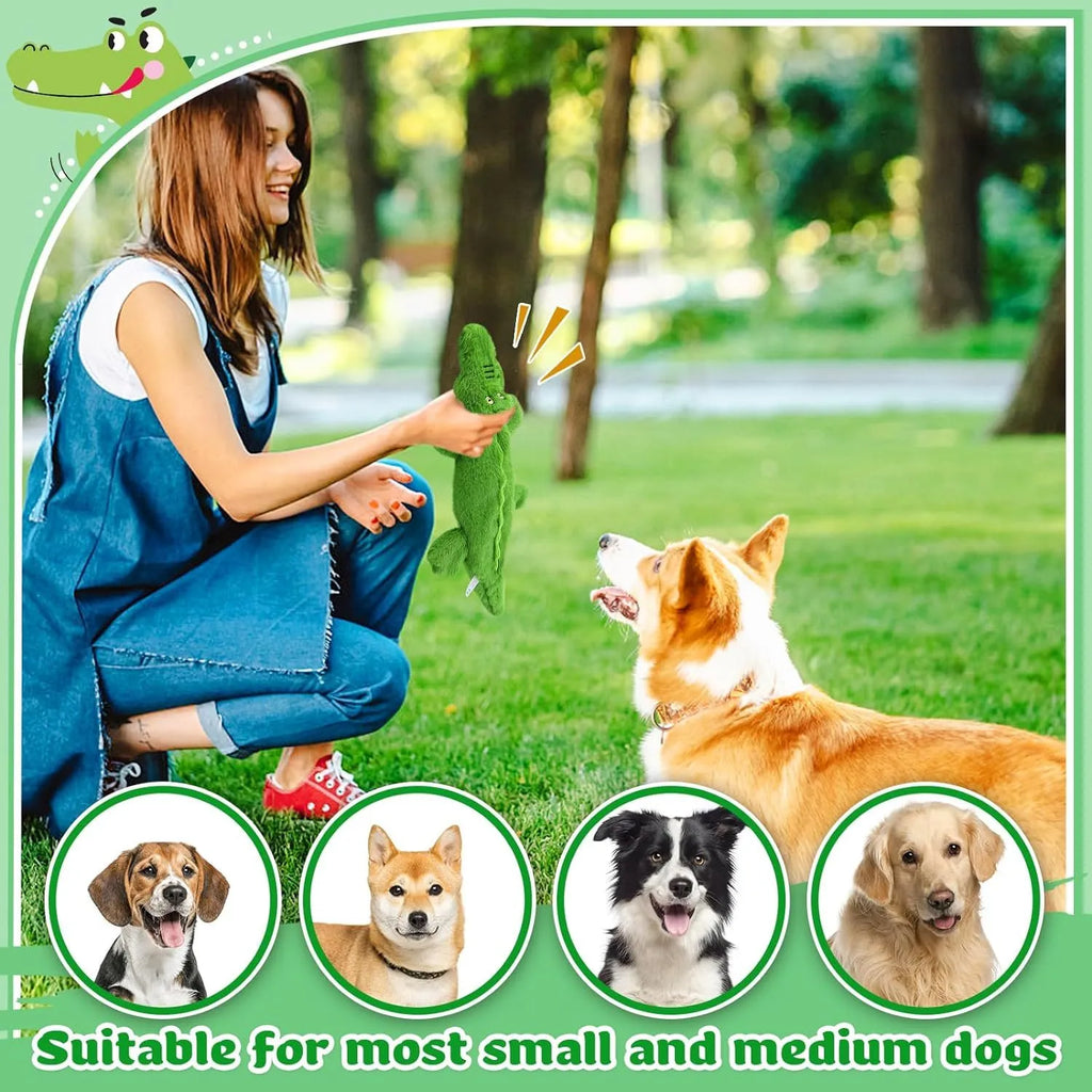 Green crocodile plush dog toy with no stuffing for aggressive chewers