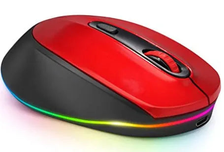 24g rechargeable wireless mouse in various colours, shown with USB charging cable.