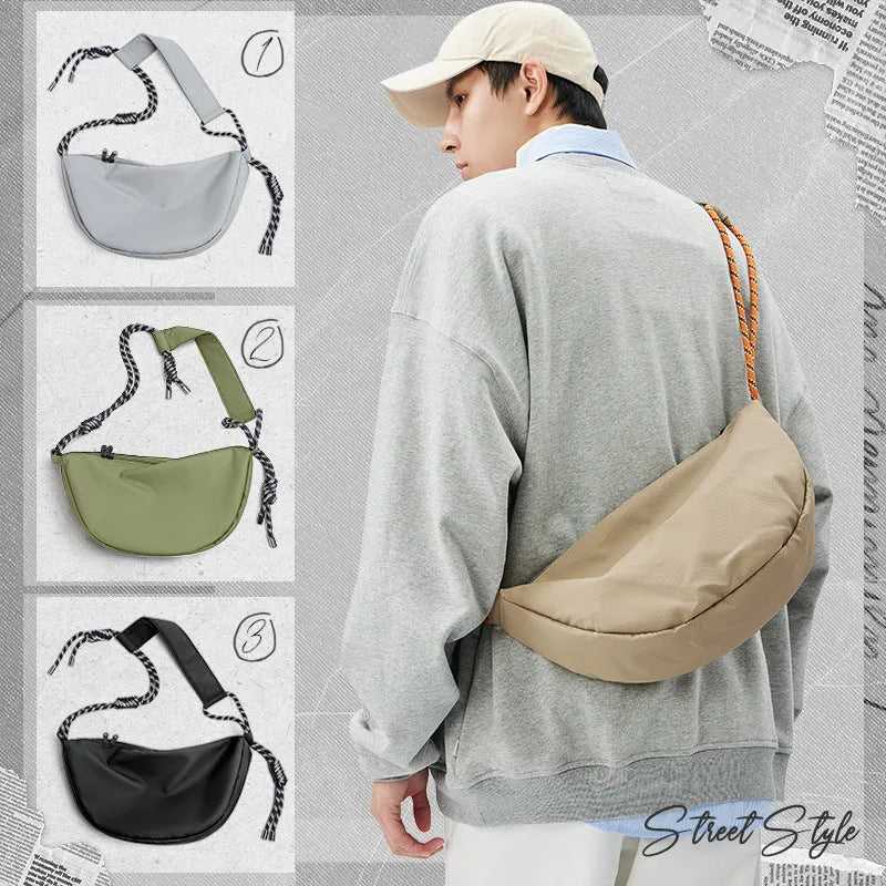 Men's nylon messenger bag in solid colour with large capacity for daily use