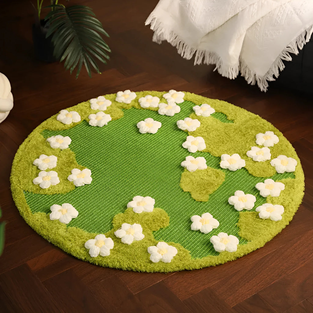 Flower sisal cat scratching pad in pastoral style with 80cm diameter on a floor