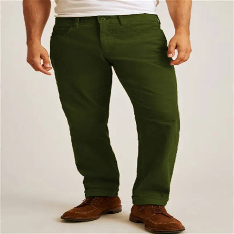 Corduroy straight-leg casual trousers in loose fit with mid waist design