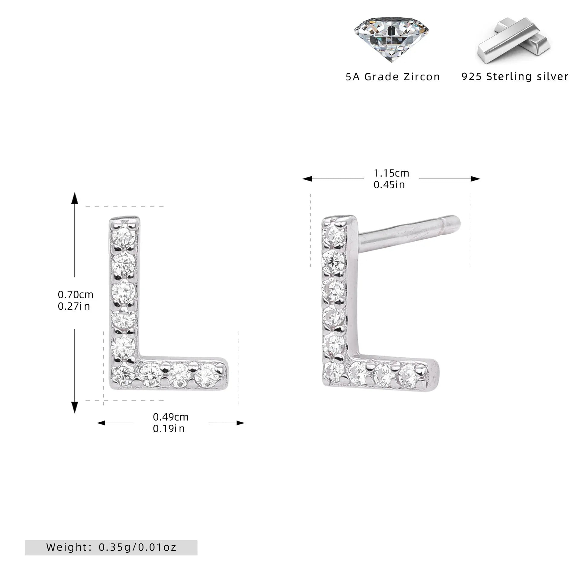 925 silver letter ear stud with electroplated gold finish, alphabet motif
