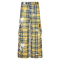 Men's blue and yellow tartan check loose fit straight leg casual overalls
