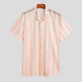 Pink waffle knit men's cardigan shirt with short sleeves and loose fit