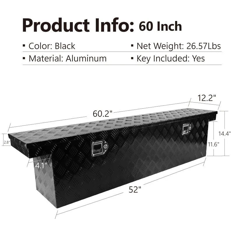 26-inch black aluminium toolbox with central carry handle for tool storage