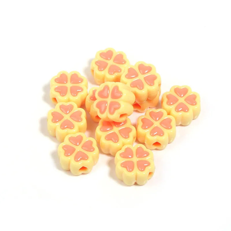 15mm frosted acrylic love clover beads in mixed colours: rose red, pink, yellow, green, blue, purple.