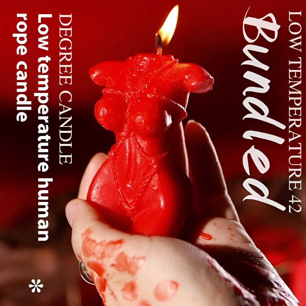 A low temperature soy wax massage candle shown in rose red, spring pink, and lilac purple colour options.