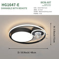 48cm Nordic style ceiling fan light with metal blades and acrylic lampshade in black or gold finish.