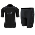 Men's blue quick-drying half sleeve nylon swimsuit set with swim top and pants for snorkelling