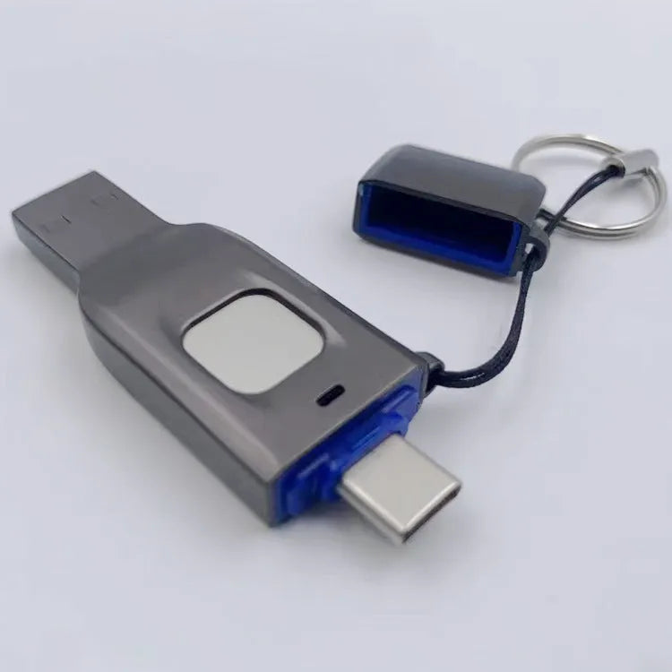 Black fingerprint encrypted USB flash drive with USB 3.0 and USB-C connectors