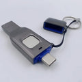 Black fingerprint encrypted USB flash drive with USB 3.0 and USB-C connectors