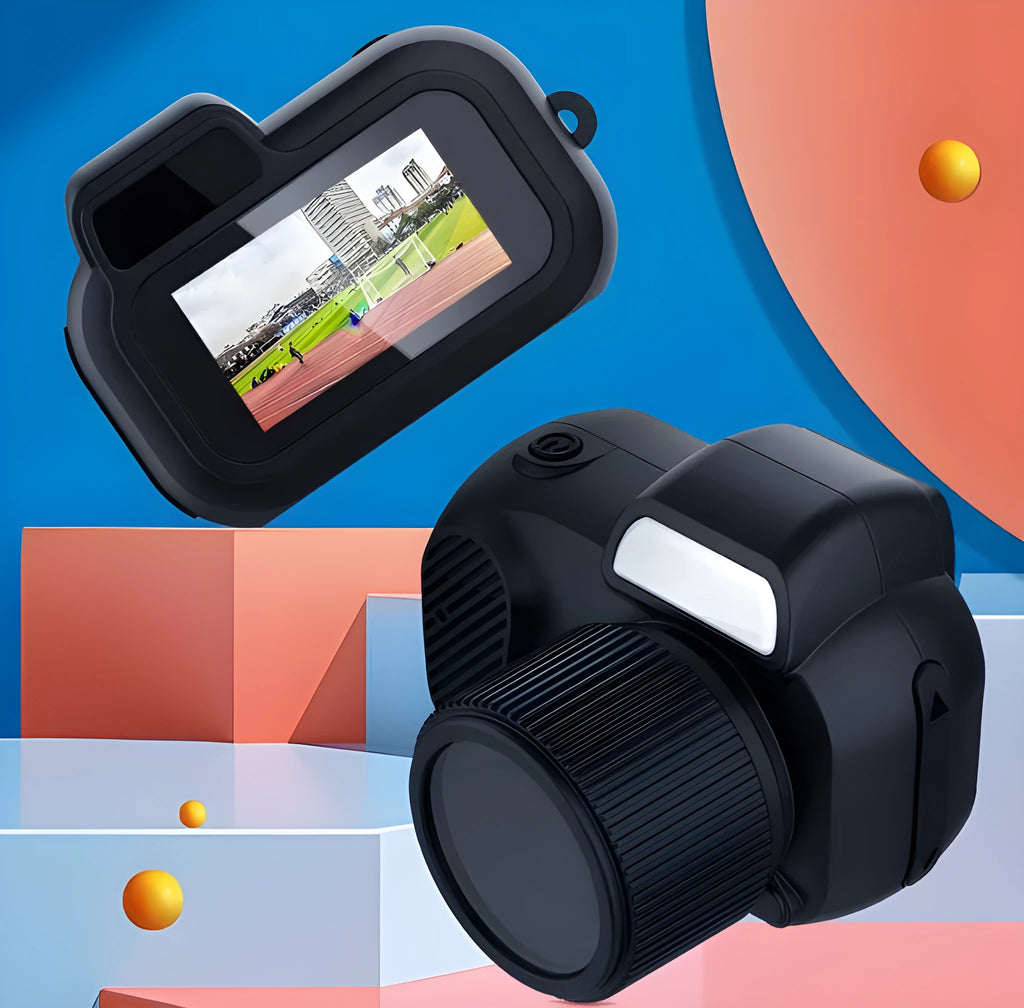 Black Y3000 HD outdoor sports camera with small display screen, shown with a memory card.