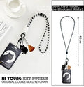 Cartoon black cat plastic card holder with metal keychain pendant for transport and student cards