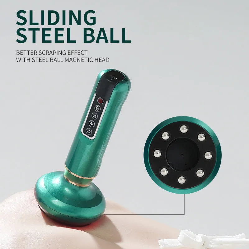 Green electric vacuum cupping massager with digital display and charging cable.