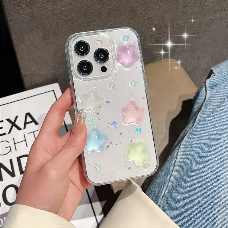 Three-dimensional star luminous silicone phone case in XINGX colour for iPhone with fall protection