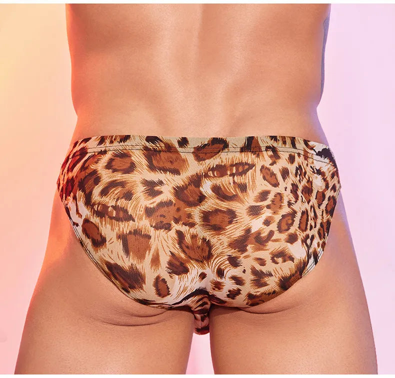 Men's leopard print low waist panties with elasticated waistband