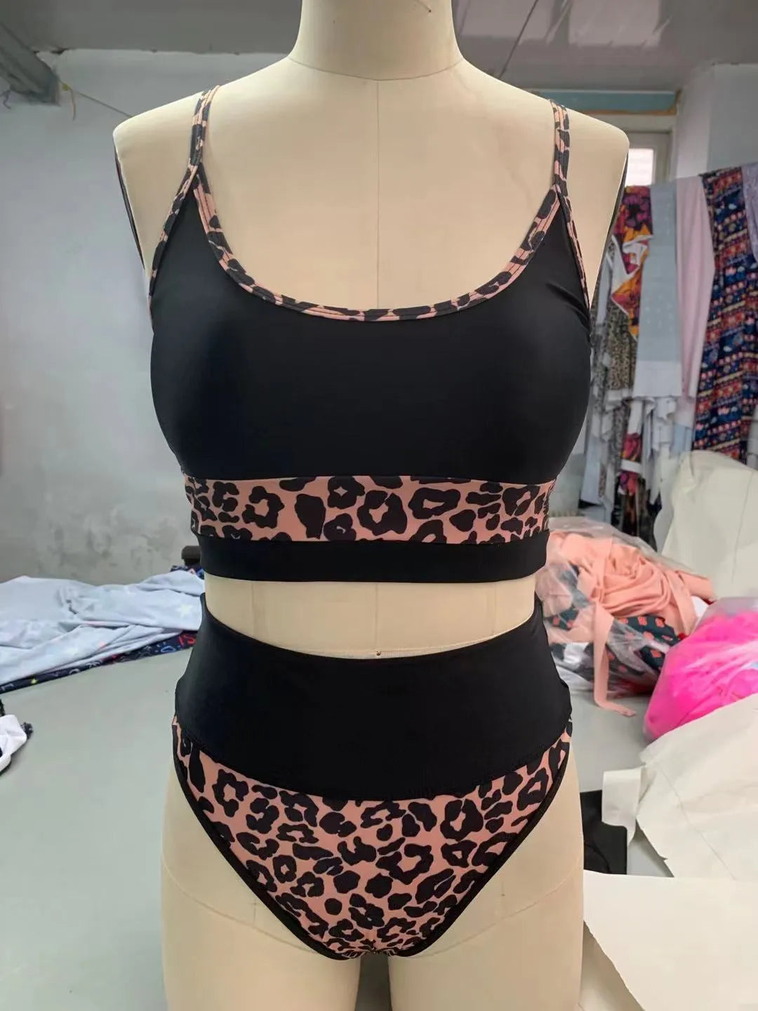 Women's high waist split bikini swimsuit in white or leopard print